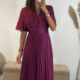 ROBE SATIN PRUNE ALBA - La Petite Somptueuse