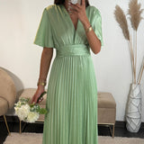 ROBE SATIN VERT D'EAU ALBA - La Petite Somptueuse