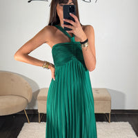 ROBE SATIN VERT SAPIN GLORIA - La Petite Somptueuse