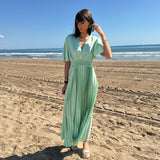 ROBE SATIN VERT SAUGE ALBA - La Petite Somptueuse