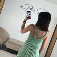 ROBE SATIN VERT SAUGE GLORIA - La Petite Somptueuse