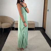 ROBE SATIN VERT SAUGE GLORIA - La Petite Somptueuse