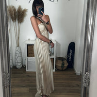 ROBE SATINEE CHAMPAGNE CLAUDIA - La Petite Somptueuse