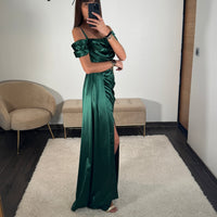 ROBE SATINÉE VERTE MARIA - La Petite Somptueuse