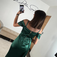 ROBE SATINÉE VERTE MARIA - La Petite Somptueuse