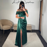 ROBE SATINÉE VERTE MARIA - La Petite Somptueuse