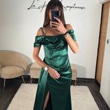 ROBE SATINÉE VERTE MARIA - La Petite Somptueuse