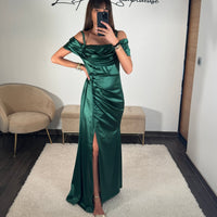 ROBE SATINÉE VERTE MARIA - La Petite Somptueuse