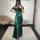 ROBE SATINÉE VERTE MARIA - La Petite Somptueuse