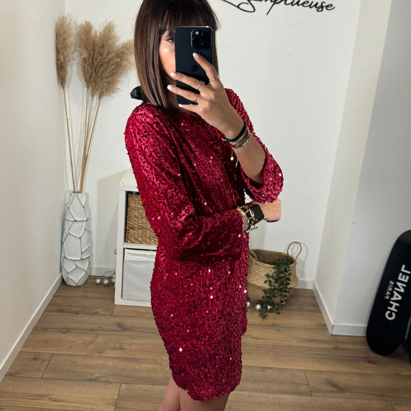 ROBE SEQUINS NOEUD ROUGE LAURE - La Petite Somptueuse