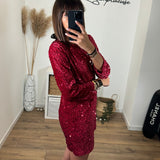 ROBE SEQUINS NOEUD ROUGE LAURE - La Petite Somptueuse