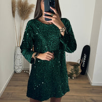 ROBE SEQUINS NOEUD VERT LAURE - La Petite Somptueuse