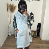 ROBE SWEAT GRISE CARREAUX HOODIE - La Petite Somptueuse