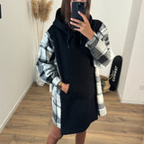 ROBE SWEAT NOIRE CARREAUX HOODIE - La Petite Somptueuse