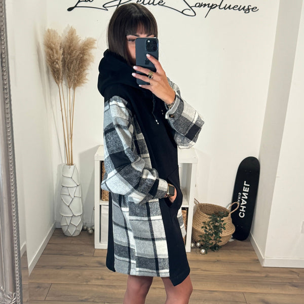 ROBE SWEAT NOIRE CARREAUX HOODIE - La Petite Somptueuse