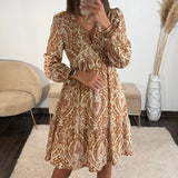 ROBE TAUPE ET JAUNE CELESTE - La Petite Somptueuse