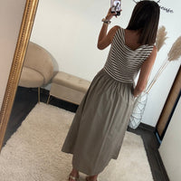 ROBE TAUPE RAYE JESSY - La Petite Somptueuse