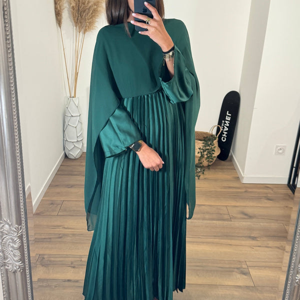 ROBE VERT SAPIN SATINE CORALINE - La Petite Somptueuse