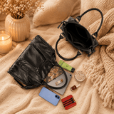 SAC A MAIN METALLISE NOIR SHINY - La Petite Somptueuse
