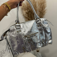 SAC EN CUIR ARGENT LARGE KARL - La Petite Somptueuse