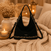 SAC SUEDINE CLOUS NOIR TOMY - La Petite Somptueuse