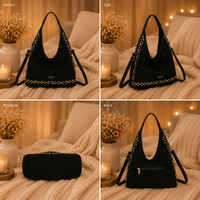 SAC SUEDINE CLOUS NOIR TOMY - La Petite Somptueuse