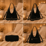 SAC SUEDINE CLOUS NOIR TOMY - La Petite Somptueuse