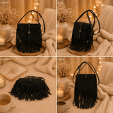 SAC SUEDINE FRANGE NOIR - La Petite Somptueuse