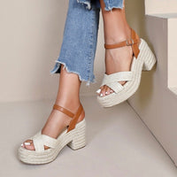 SANDALES A TALON BEIGE ESTIA - La Petite Somptueuse