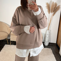 SET PULL CHEMISE + PANTALON BEIGE REMY - La Petite Somptueuse