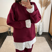 SET PULL CHEMISE + PANTALON BORDEAUX REMY - La Petite Somptueuse