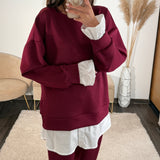 SET PULL CHEMISE + PANTALON BORDEAUX REMY - La Petite Somptueuse