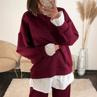 SET PULL CHEMISE + PANTALON BORDEAUX REMY - La Petite Somptueuse