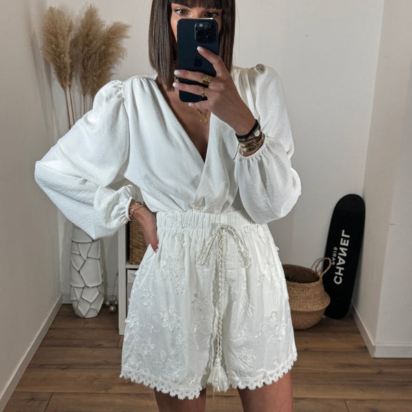 SHORT BORDERIE BLANC BOHIA - La Petite Somptueuse