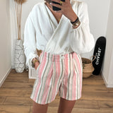 SHORT EN COTON RAYE BLANC ET ROSE - La Petite Somptueuse