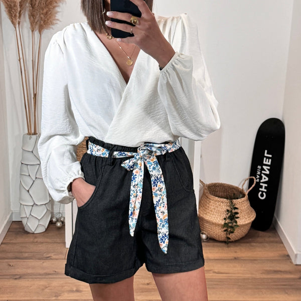 SHORT FOULARD NOIR DIEGO - La Petite Somptueuse