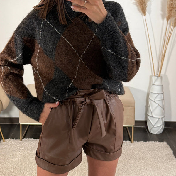 SHORT SIMILICUIR CAMEL OSCAR - La Petite Somptueuse