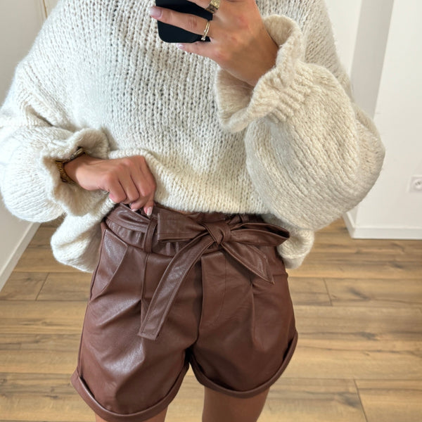 SHORT SIMILICUIR MARRON ZACK - La Petite Somptueuse