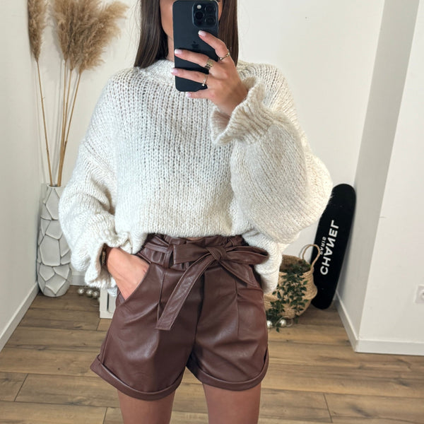 SHORT SIMILICUIR MARRON ZACK - La Petite Somptueuse