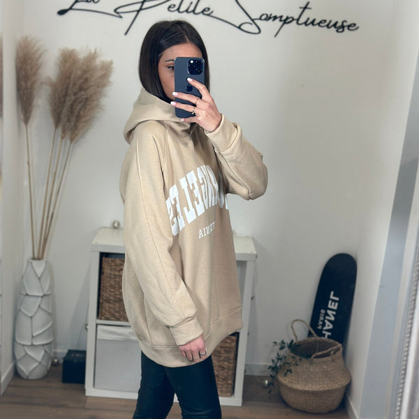 SWEAT A CAPUCHE LOS ANGELES BEIGE - La Petite Somptueuse