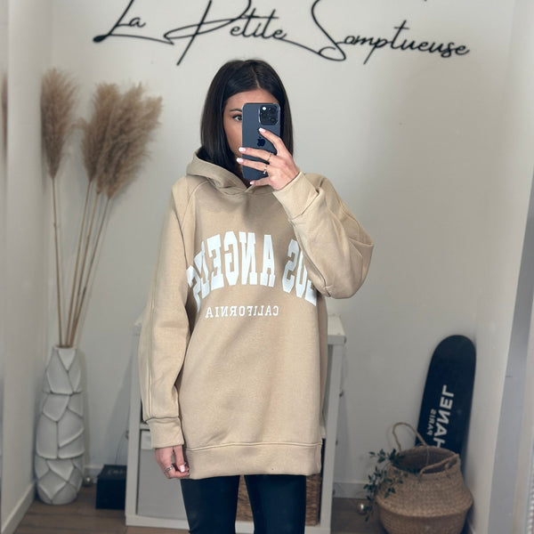 SWEAT A CAPUCHE LOS ANGELES BEIGE - La Petite Somptueuse