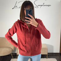 SWEAT COTELE TERRACOTTA ZIP - La Petite Somptueuse