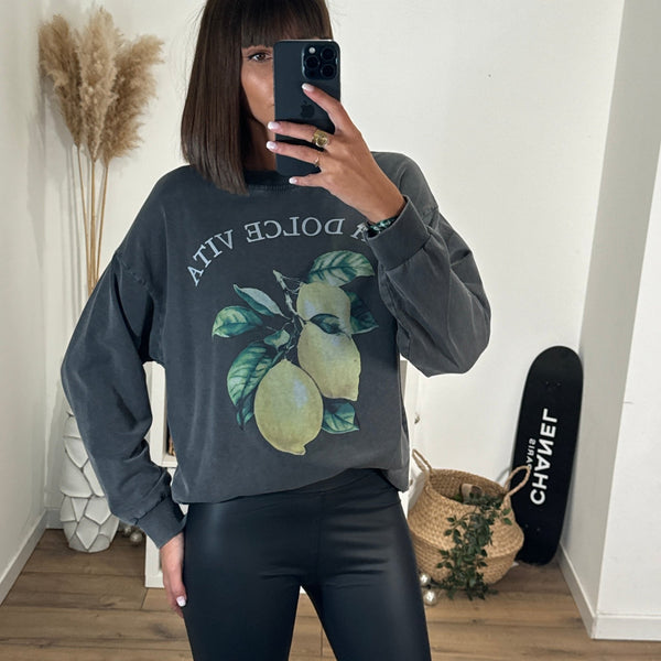 SWEAT GRIS CITRON - La Petite Somptueuse