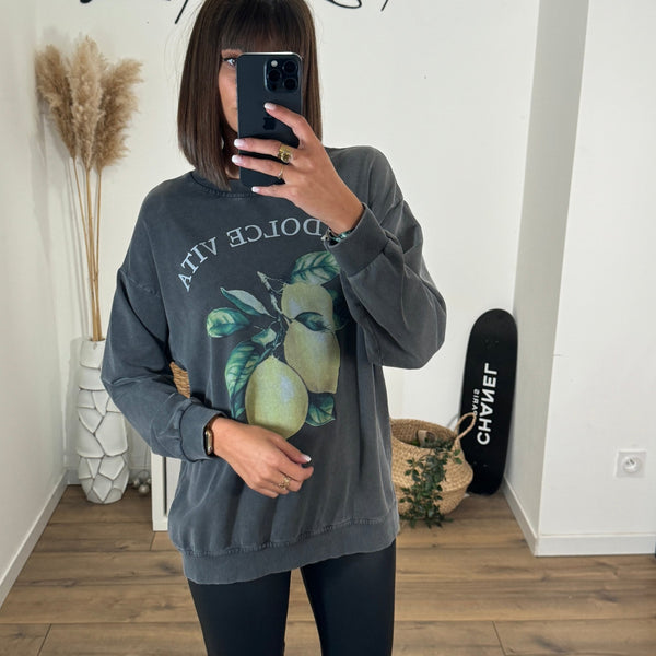 SWEAT GRIS CITRON - La Petite Somptueuse