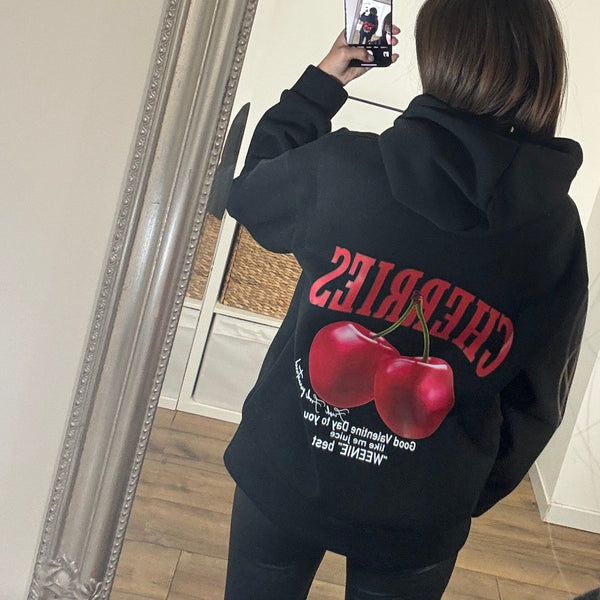 SWEAT NOIR CHERRIES - La Petite Somptueuse