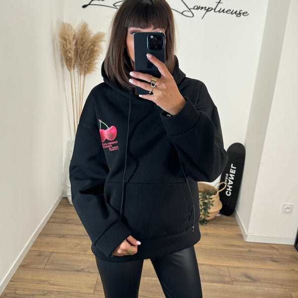 SWEAT NOIR CHERRIES - La Petite Somptueuse