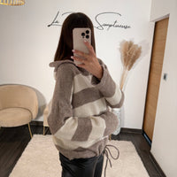 SWEET EN LAINE RAYÉ TAUPE ALAN - La Petite Somptueuse