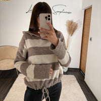 SWEET EN LAINE RAYÉ TAUPE ALAN - La Petite Somptueuse