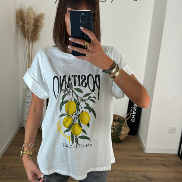 T - SHIRT BLANC CITRON POSITANO - La Petite Somptueuse