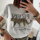 T - SHIRT BLANC LEOPARD PARADISE - La Petite Somptueuse